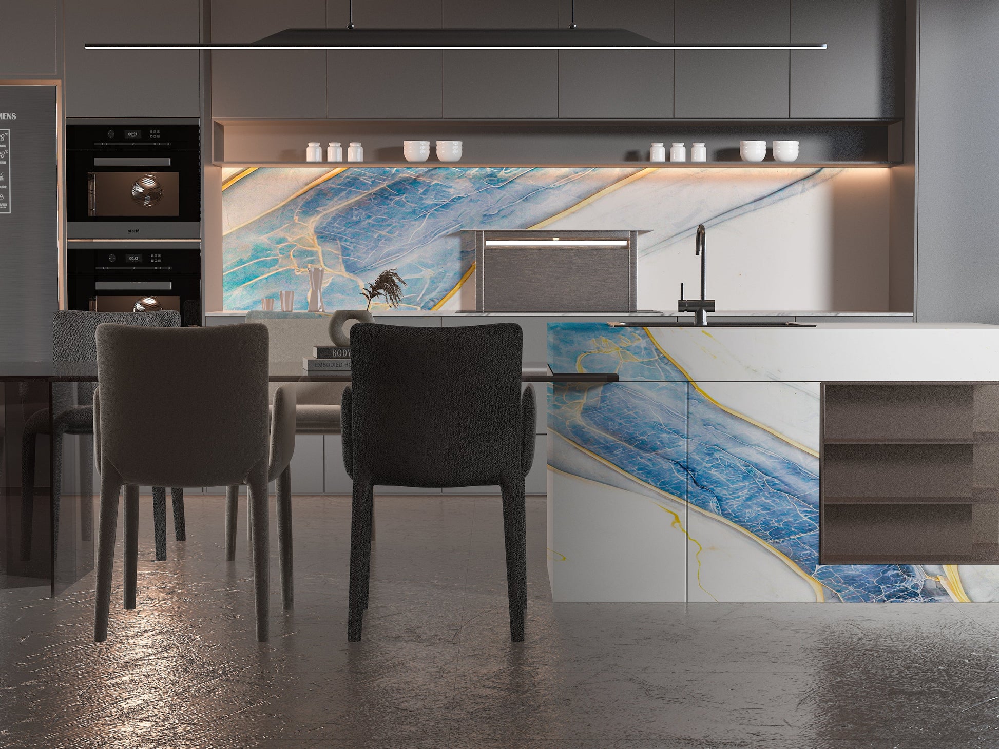 PVC 3D Marble Sheet Blue Drift. Accel Distribution Inc. Kitchen Design From PVC Marble Sheets