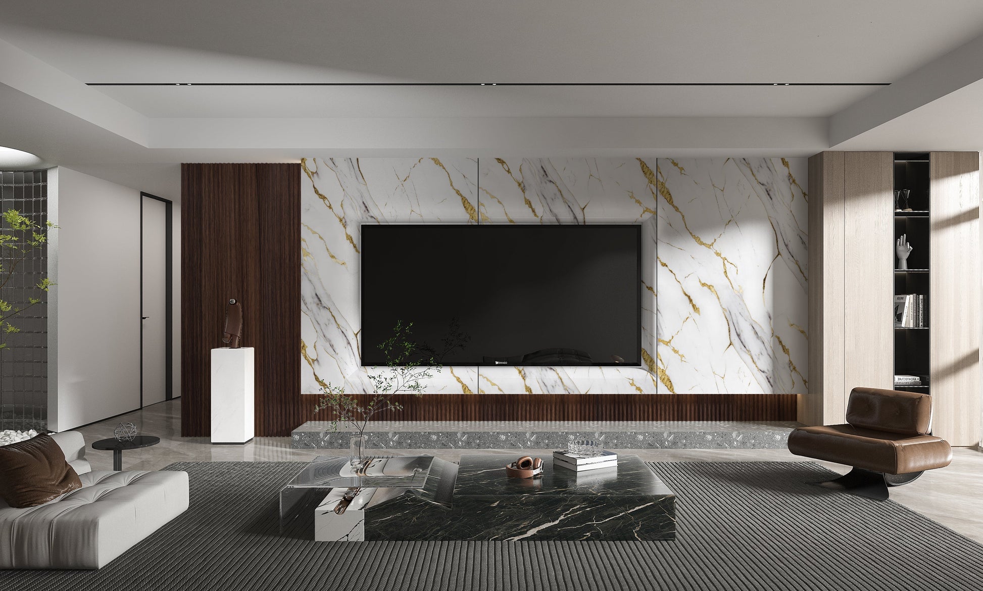 PVC 3D Marble Sheet Luxe Gold Vein. Accel Distribution Inc. Living Room With PVC Marble Sheets Design