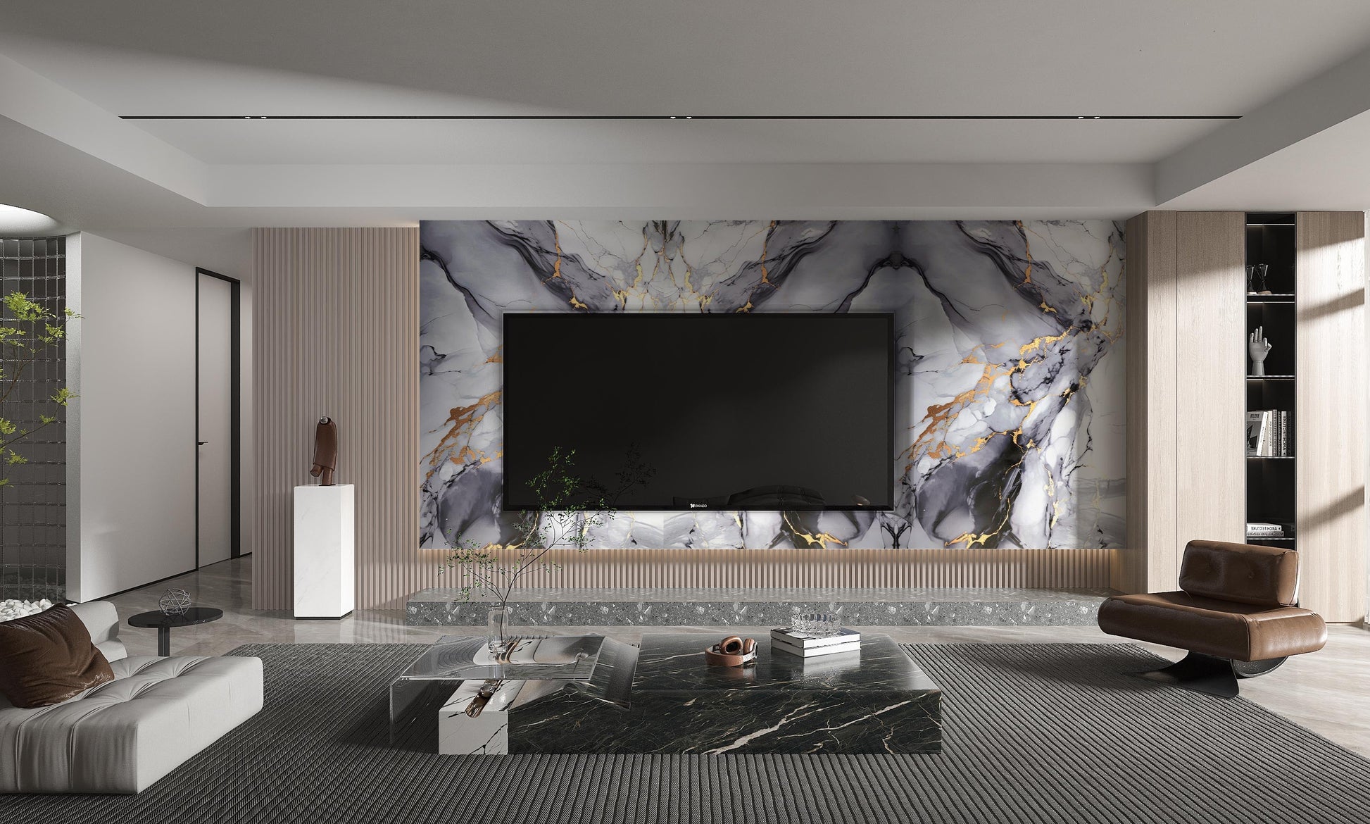 PVC 3D Marble Sheet Blue Mist. Accel Distribution Inc. Tv Wall Design