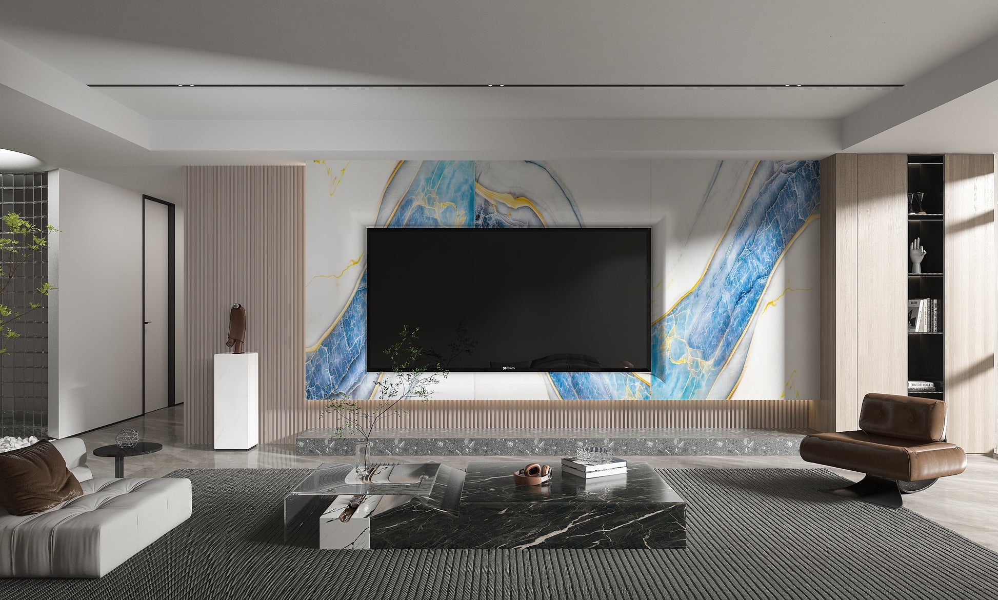PVC 3D Marble Sheet Blue Drift. Accel Distribution Inc. Living Room With PVC Marble Sheets Design