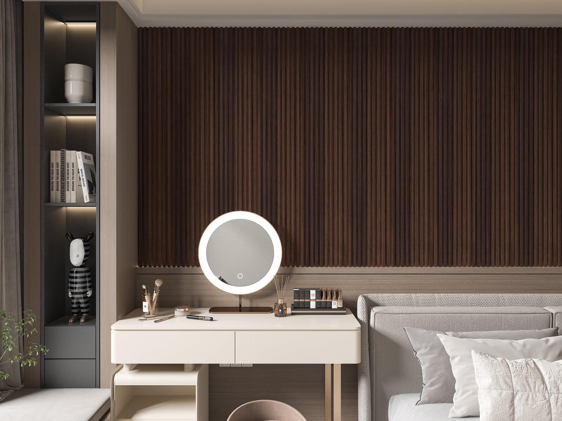 Dark Walnut WPC Fluted 3D Wall Panels. Accel Distribution Inc. Living Room Design With WPC Fluted Wall Panels