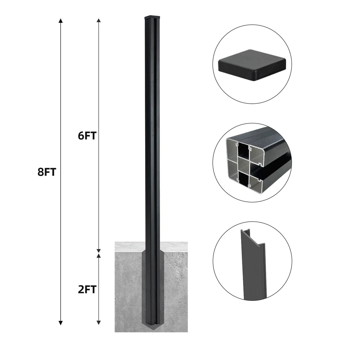 8 Ft In-Ground Fence Post - Set of 1 (Pour Installation)