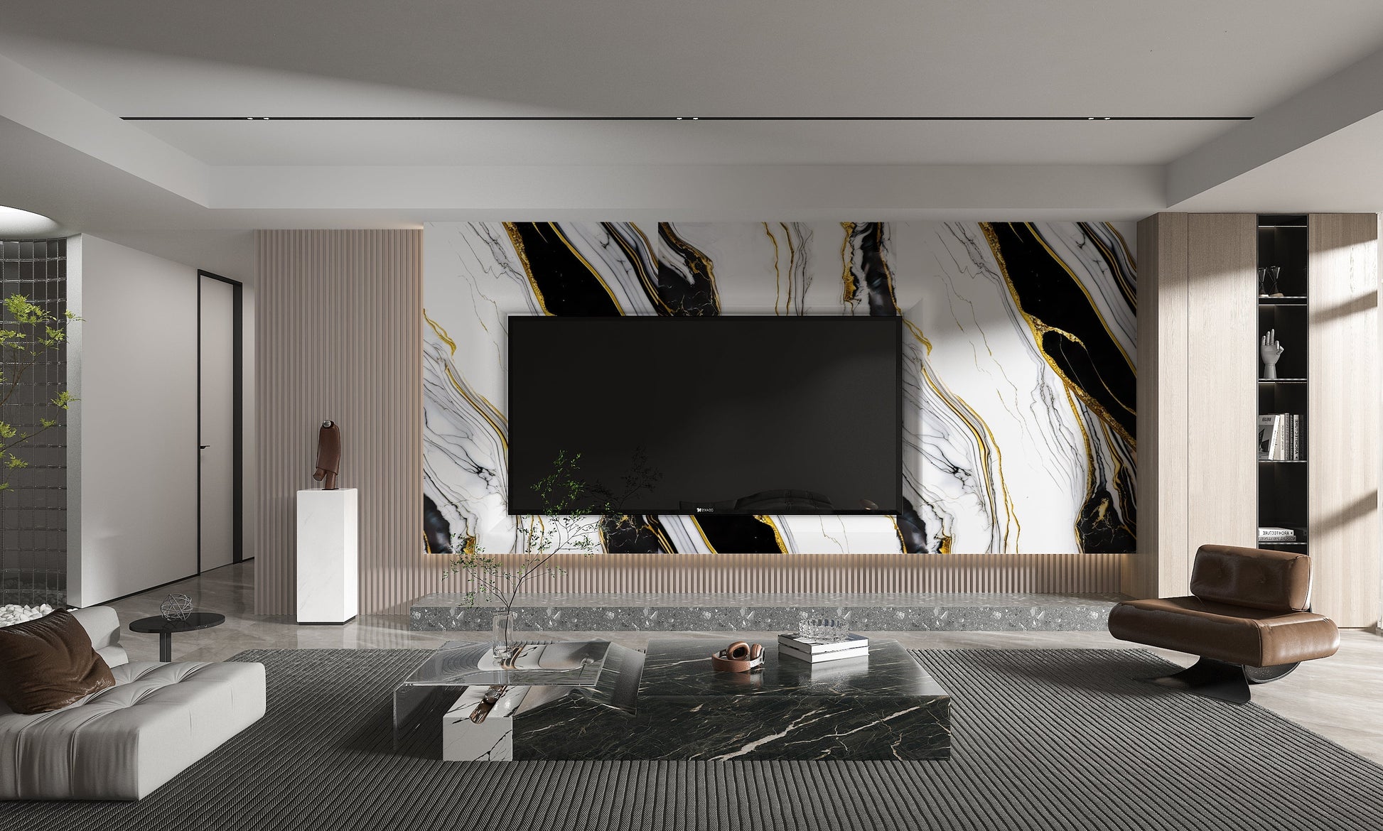 PVC 3D Marble Sheet Auric. Accel Distribution Inc. Living Room With PVC Marble Sheets Design