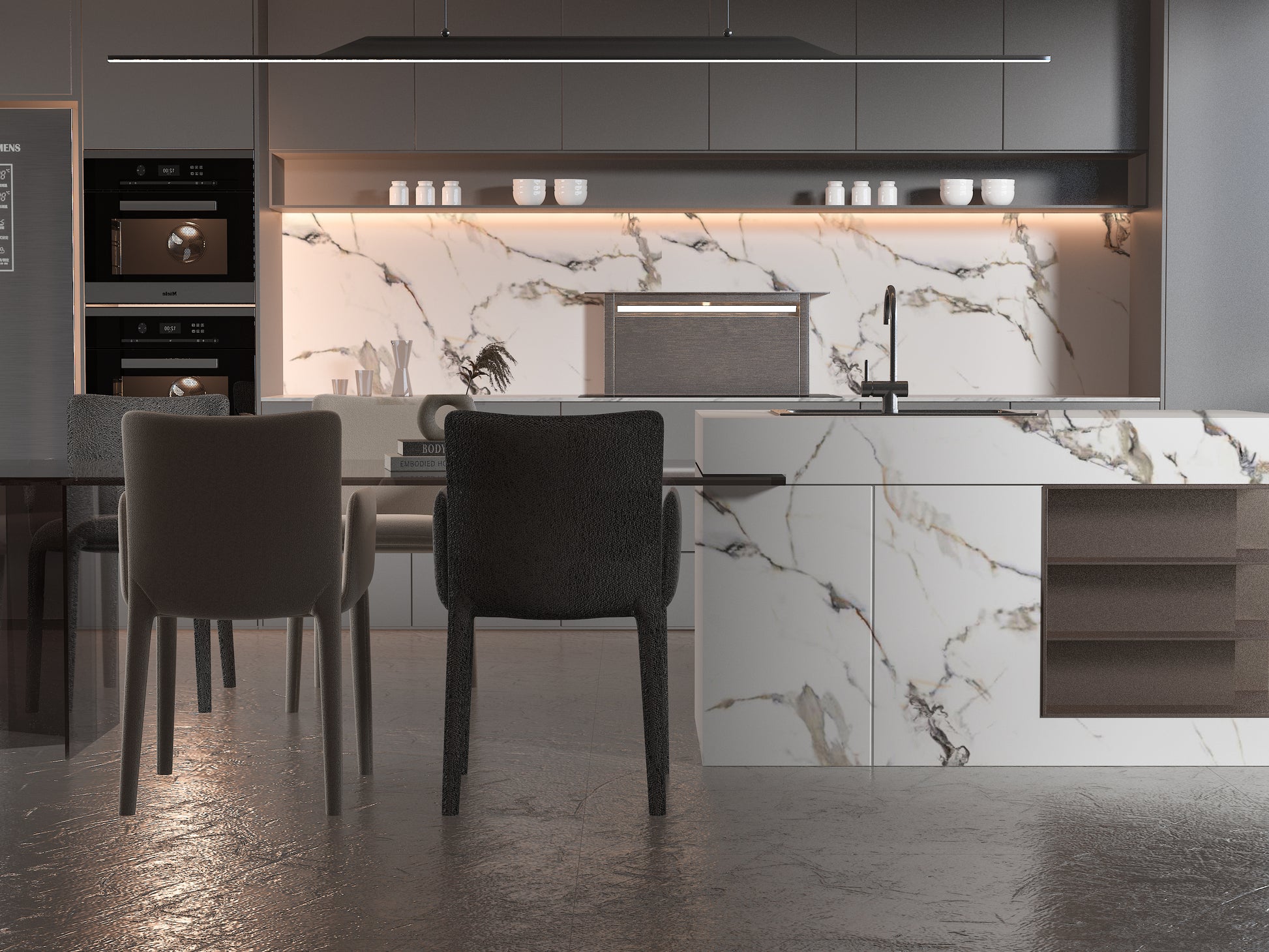 Beige Ibiza Marble PVC Wall Panel-Kitchen Design