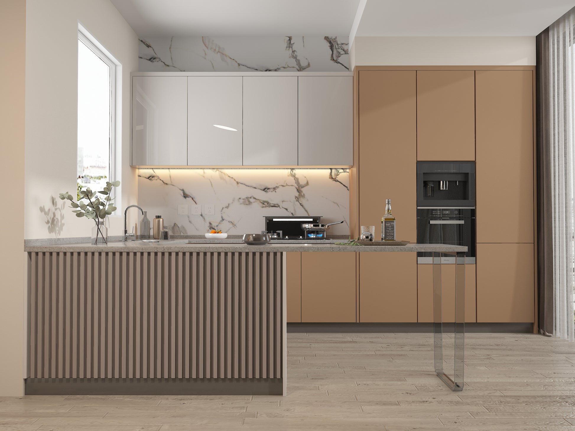 Beige Ibiza Marble PVC Wall Panel-Kitchen Design