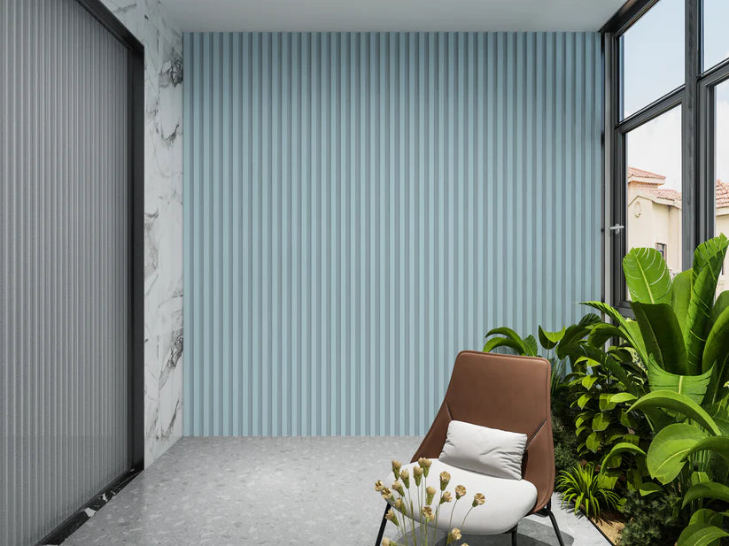 Blue WPC Fluted 3D Wall Panels-Balcony