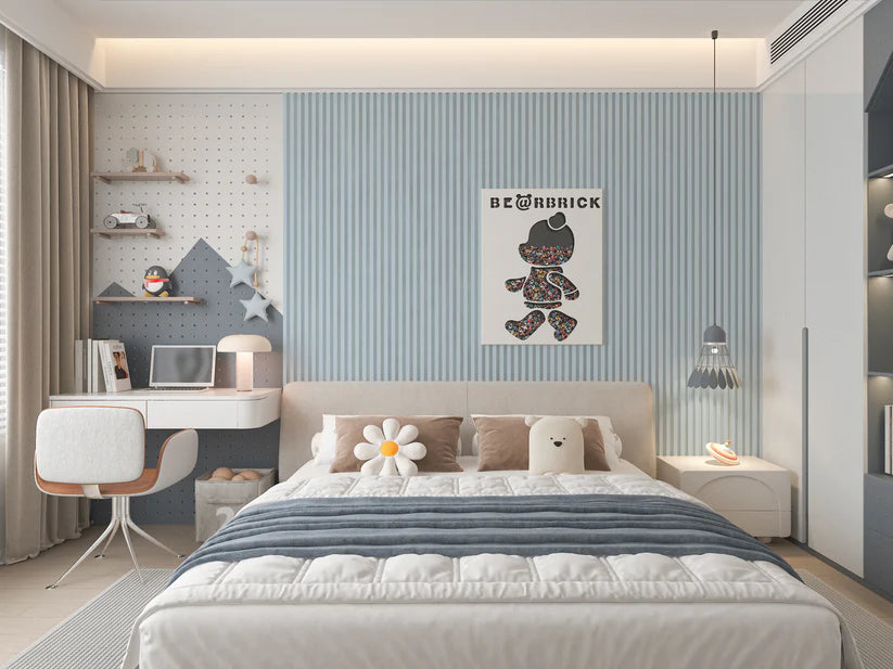 Blue WPC Fluted 3D Wall Panels-Bedroom Accel Inc.