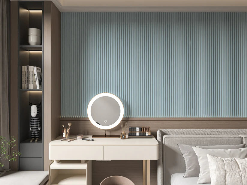 Blue WPC Fluted 3D Wall Panels-Bedroom