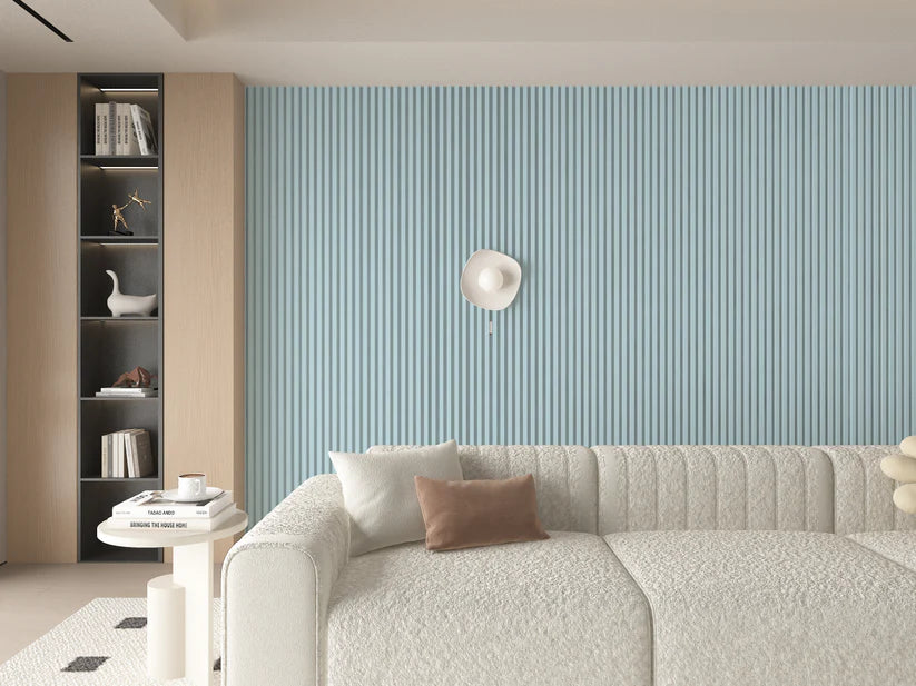 Blue WPC Fluted 3D Wall Panels-Living Room