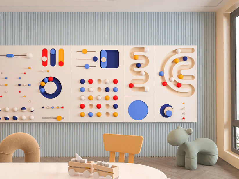 Blue WPC Fluted 3D Wall Panels-Play area