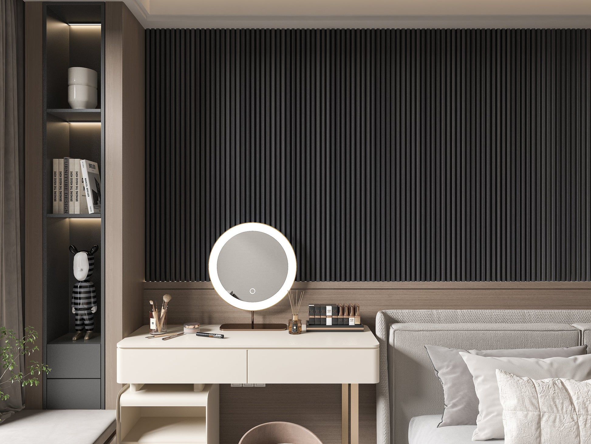 Carborn Gray WPC Fluted 3D Wall Panels. Accel Distribution Inc. Bedroom Wall Design