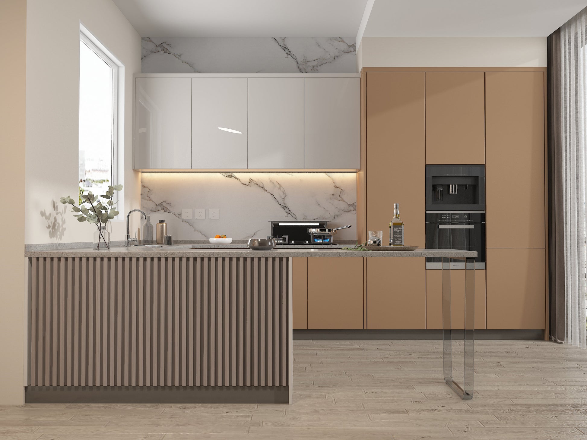 Cedar Oak WPC Fluted 3D Wall Panels. Accel Distribution Inc. Kitchen Design From WPC Fluted Wall Panels