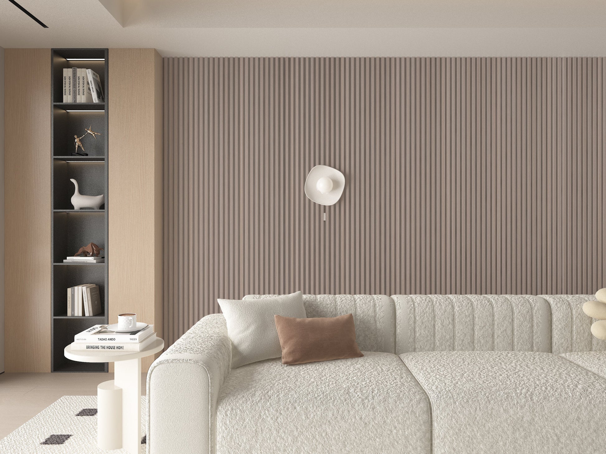 Cedar Oak WPC Fluted 3D Wall Panels. Accel Distribution Inc. Bedroom Wall Design