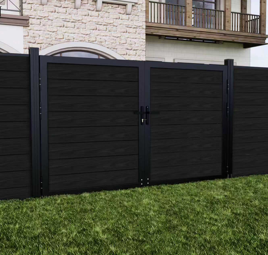 Black Safety 10 ft. W x 6 ft. H Composite Panel Fence Gate – durable, weather-resistant outdoor gate with modern design and secure metal frame.