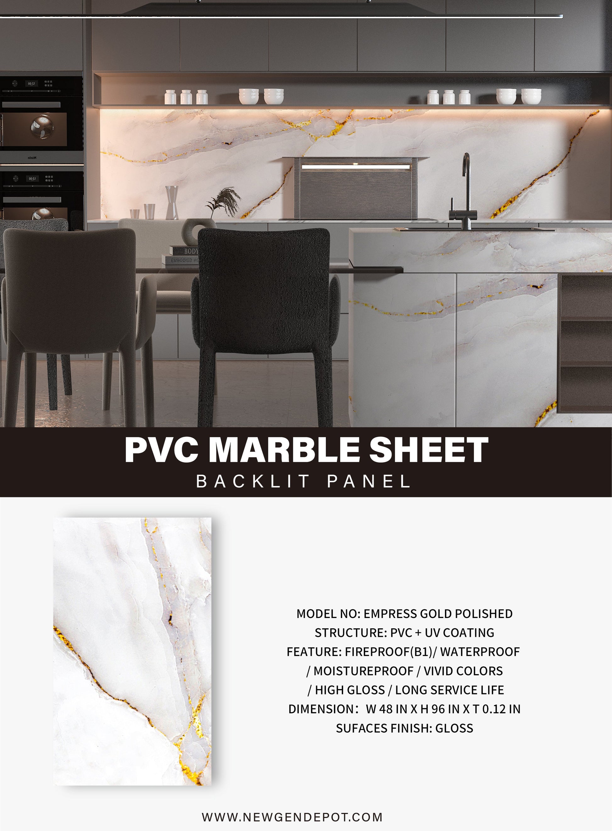Empress Gold PVC Marble Sheet
Polished Marble Look Wall Panel
Waterproof Decorative Wall Sheet
UV Protected 4x8 PVC Panel
Gold Marble PVC Interior Panel