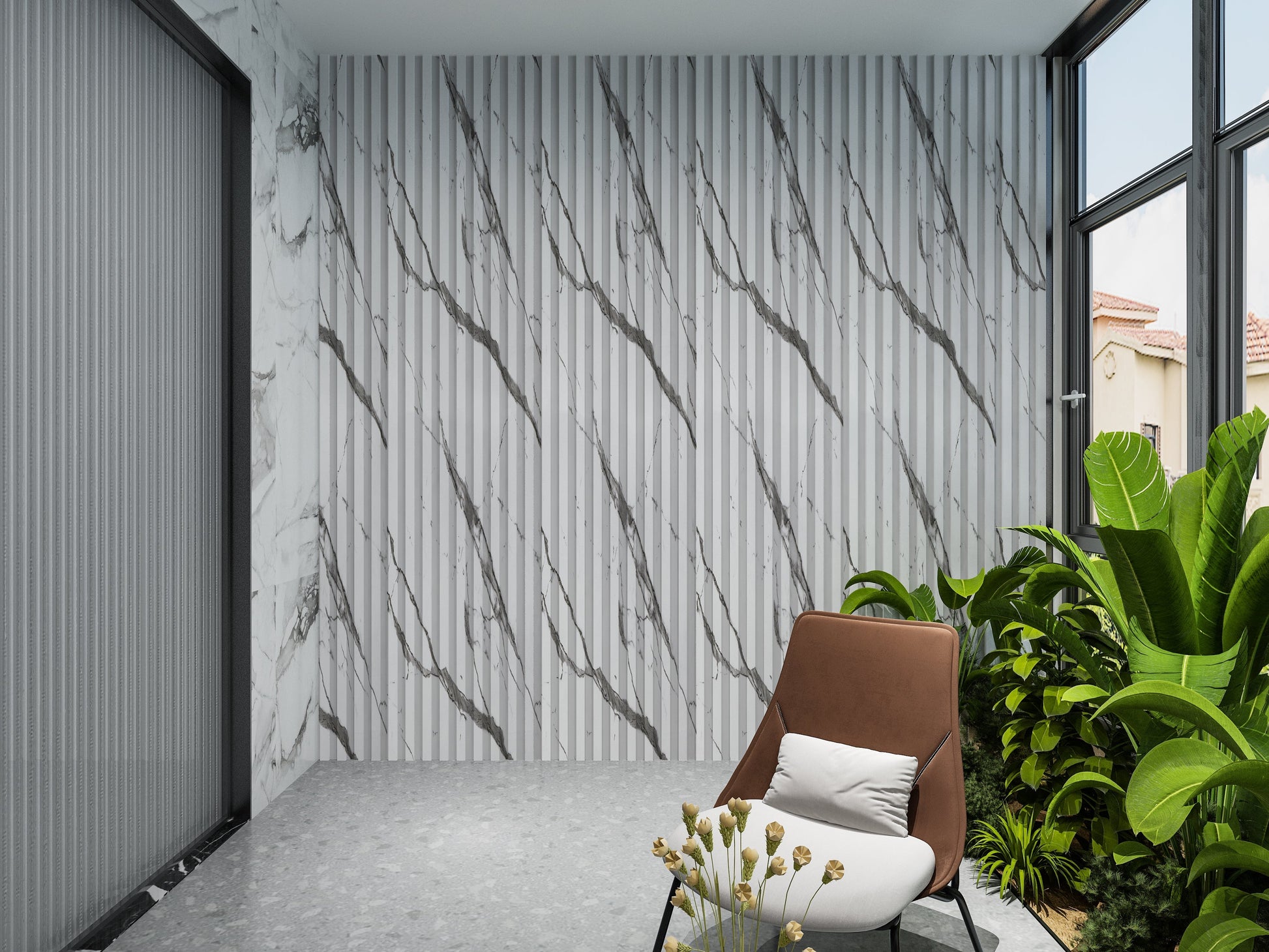 Gray Vain WPC Fluted 3D Wall Panels. Accel Distribution Inc. Balcony Design With WPC Fluted Wall Panels