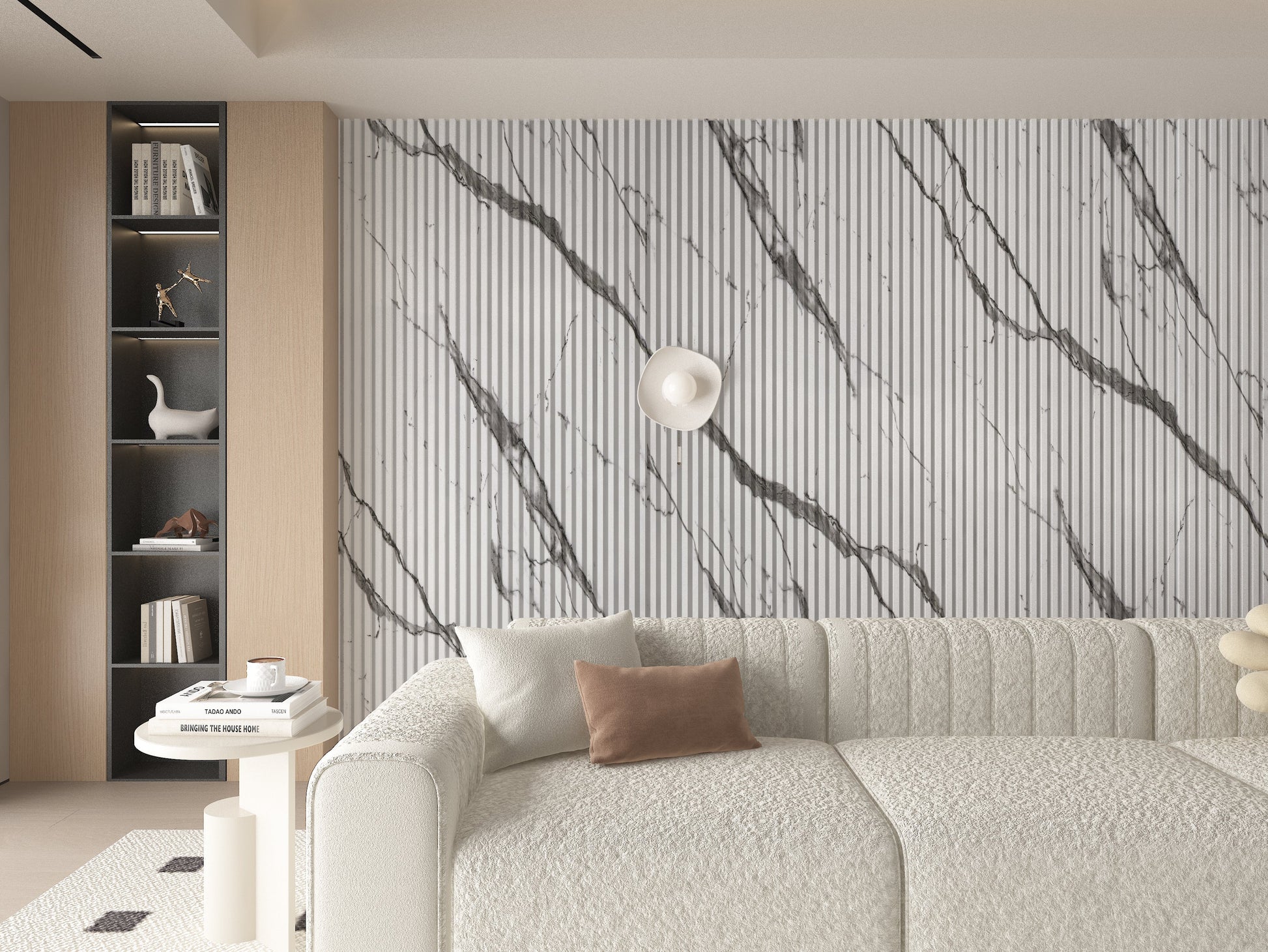 Gray Vain WPC Fluted 3D Wall Panels. Accel Distribution Inc. Bedroom Wall Design