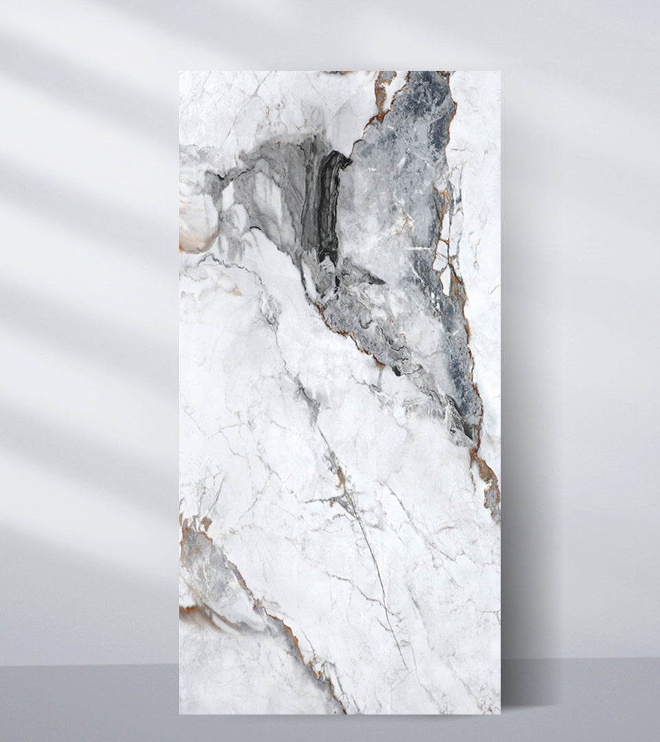 Grey-Brown Veined Marble UV Protected PVC Wall Panel - 4x8 ft, Fireproof & Waterproof, (32 sq. ft)