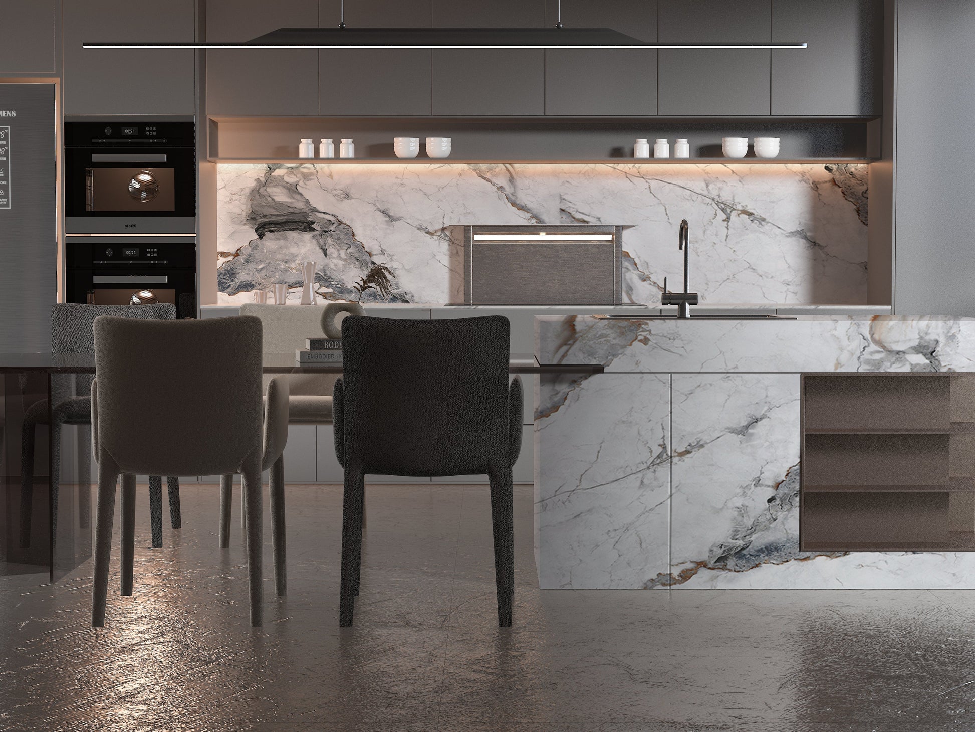 Grey-Brown Veined Marble UV Protected PVC Wall Panel - Kitchen