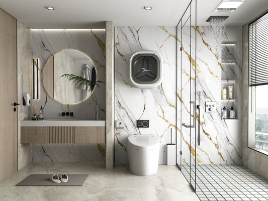 PVC 3D Marble Sheet Luxe Gold Vein. Accel Distribution Inc. Bathroom Design From PVC Marble Sheets