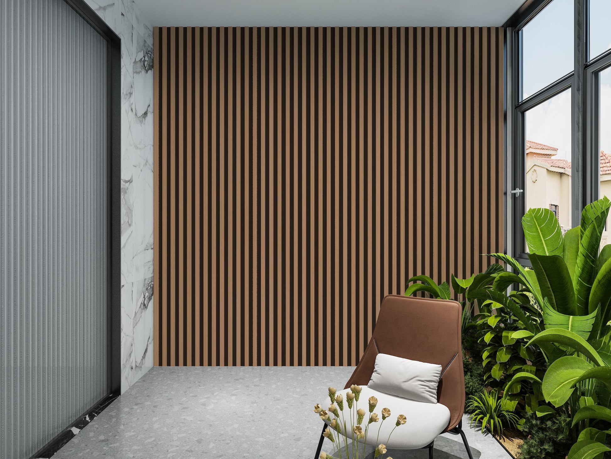 Maple Slate Black WPC Fluted 3D Wall Panels. Accel Distribution Inc. Balcony Design With WPC Fluted Wall Panels