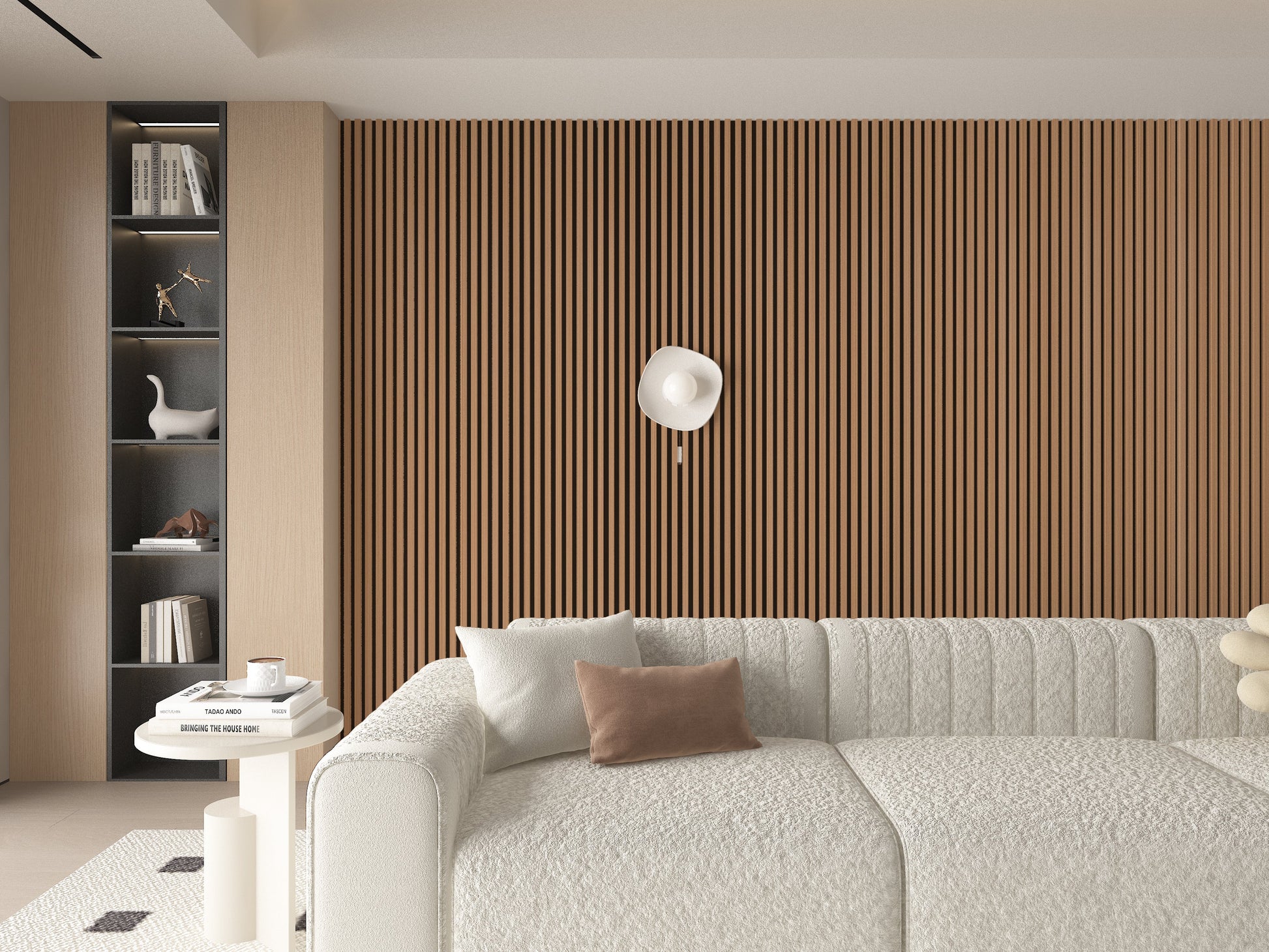 Maple Slate Black WPC Fluted 3D Wall Panels. Accel Distribution Inc. Living Room Design With WPC Fluted Wall Panels
