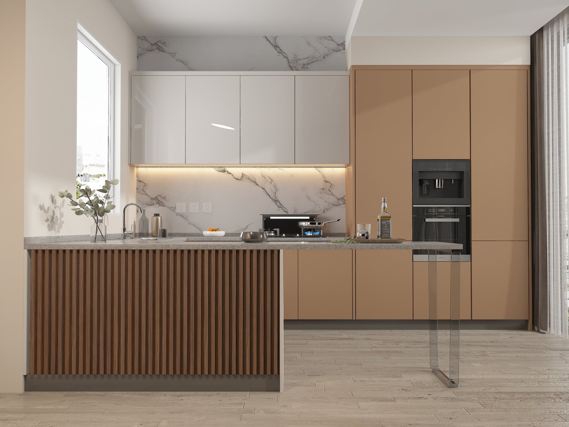 Midnight Elm WPC Fluted 3D Wall Panels. Accel Distribution Inc. Kitchen Design From WPC Fluted Wall Panels