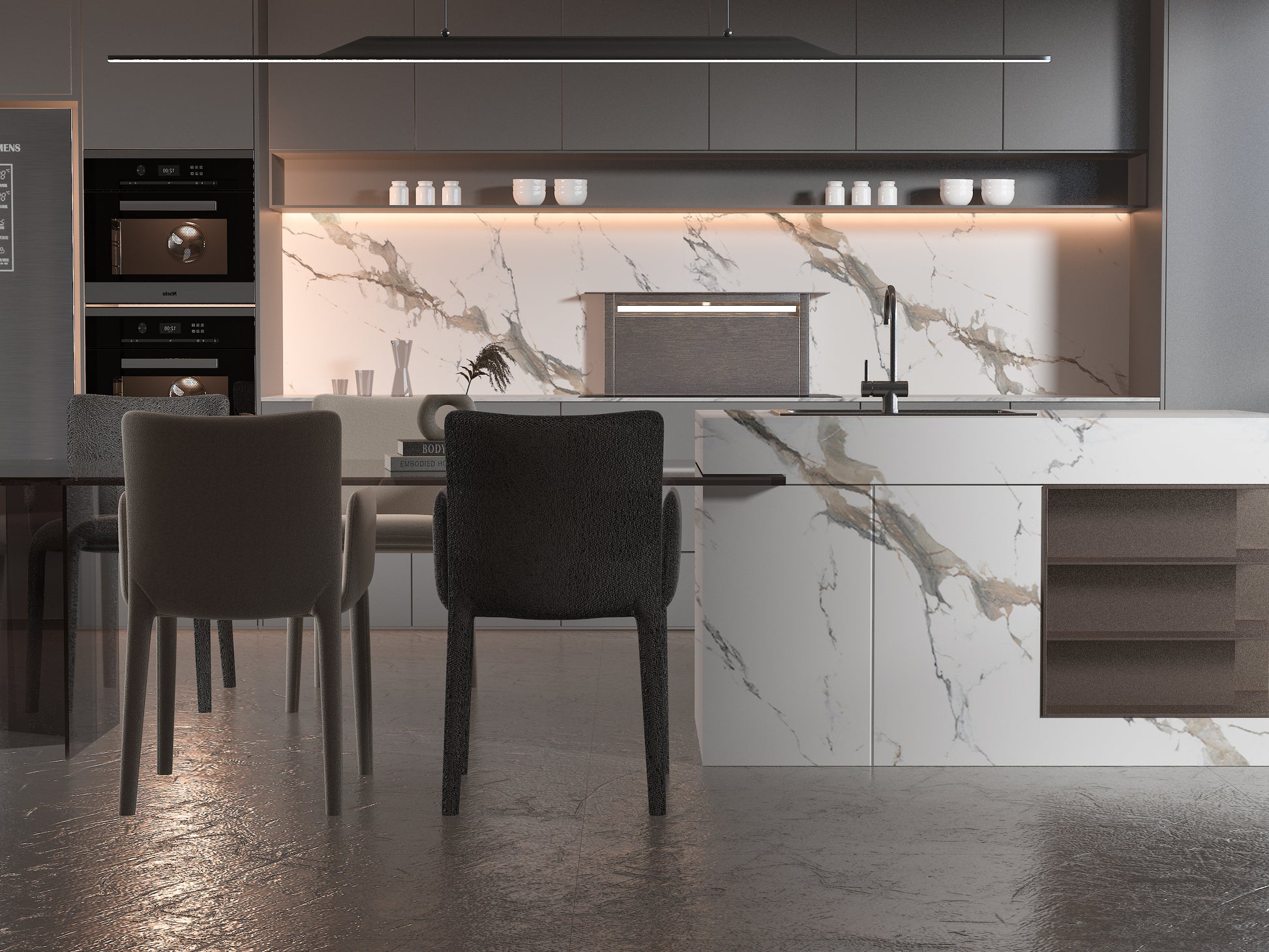 Moonlit Vein Marble UV Protected PVC Wall Panel - Kitchen