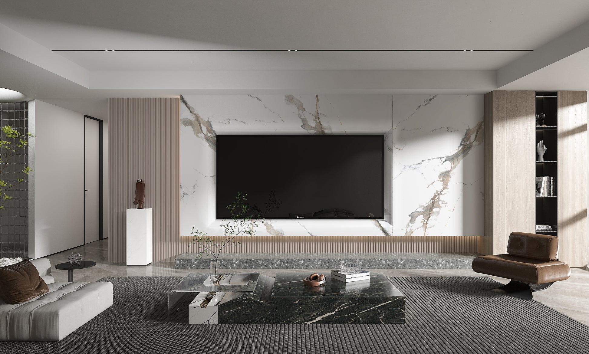 Moonlit Vein Marble UV Protected PVC Wall Panel - TV Launch