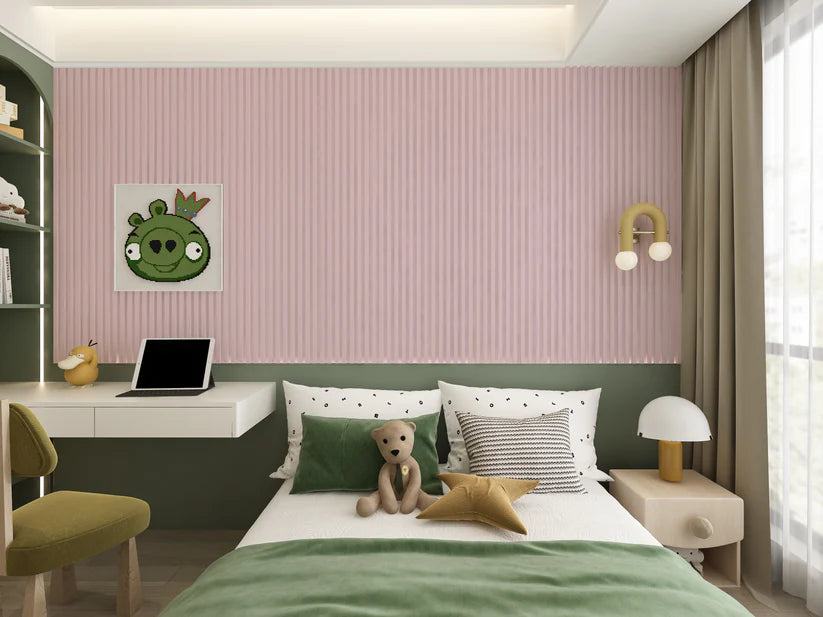 Pink WPC Fluted 3D Wall Panels-Kids Room Design