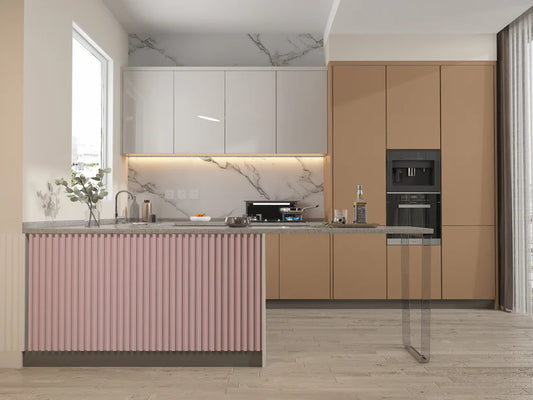 Pink WPC Fluted 3D Wall Panels-Kitchen Design Accel Inc