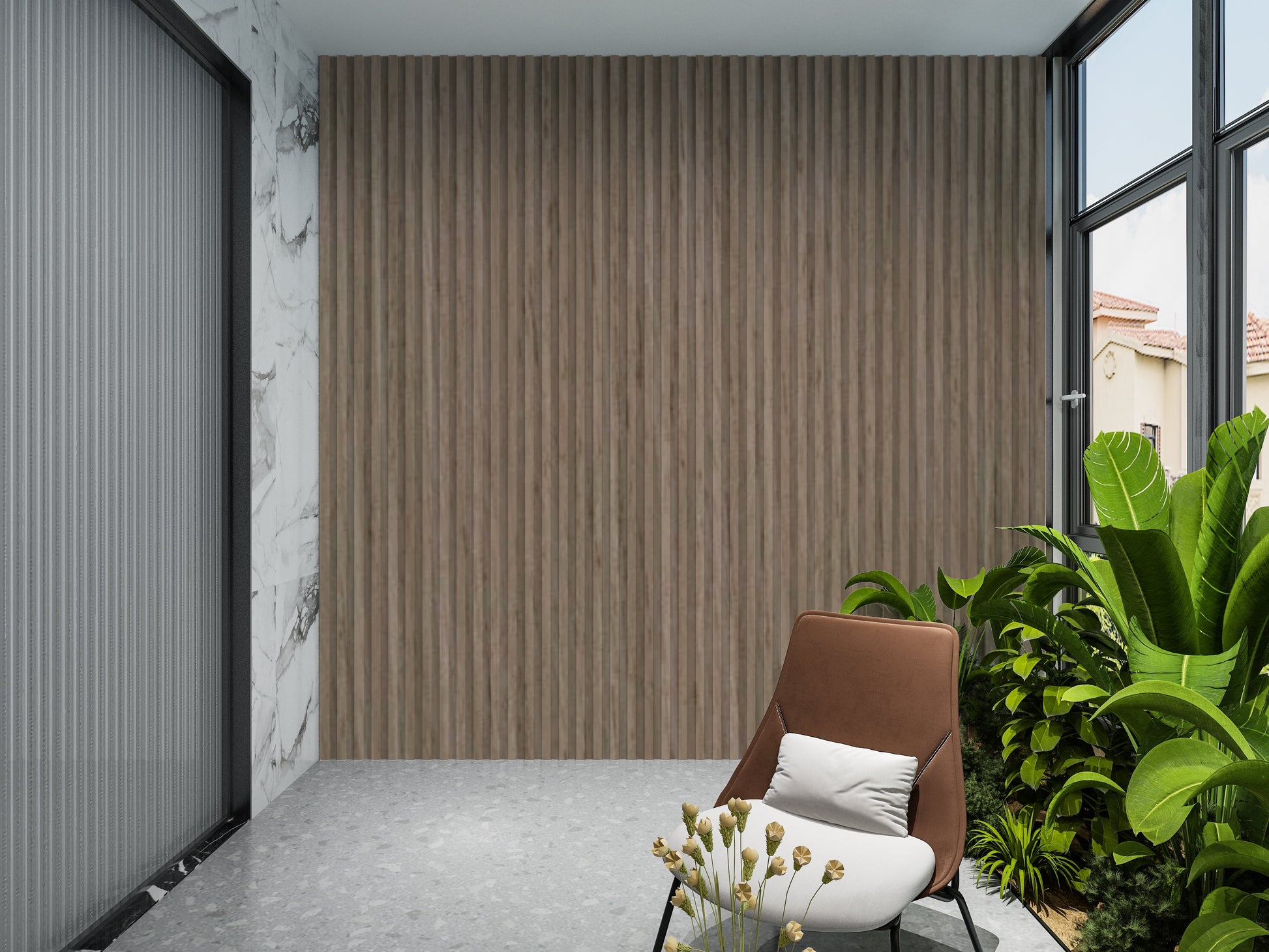 Royal Oak WPC Fluted 3D Wall Panels-Balcony Design Accel Inc.
