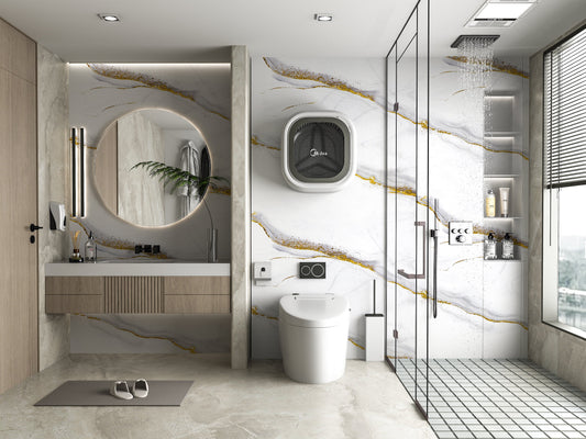 PVC 3D Marble Sheet White Gold Royal. Accel Distribution Inc. Bathroom Design From PVC Marble Sheets