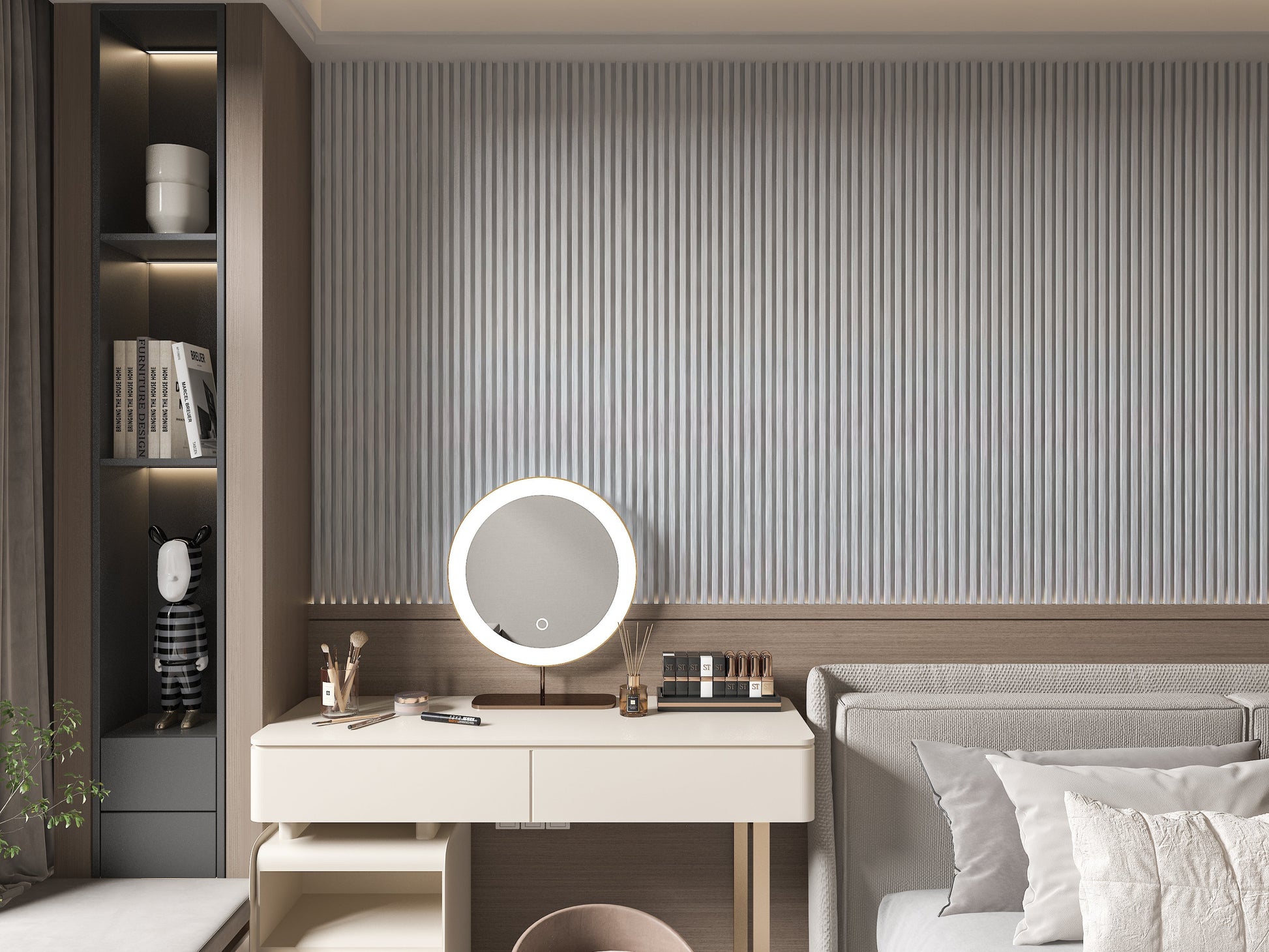 White Brushed WPC Fluted 3D Wall Panels. Accel Distribution Inc. Bedroom Wall Design