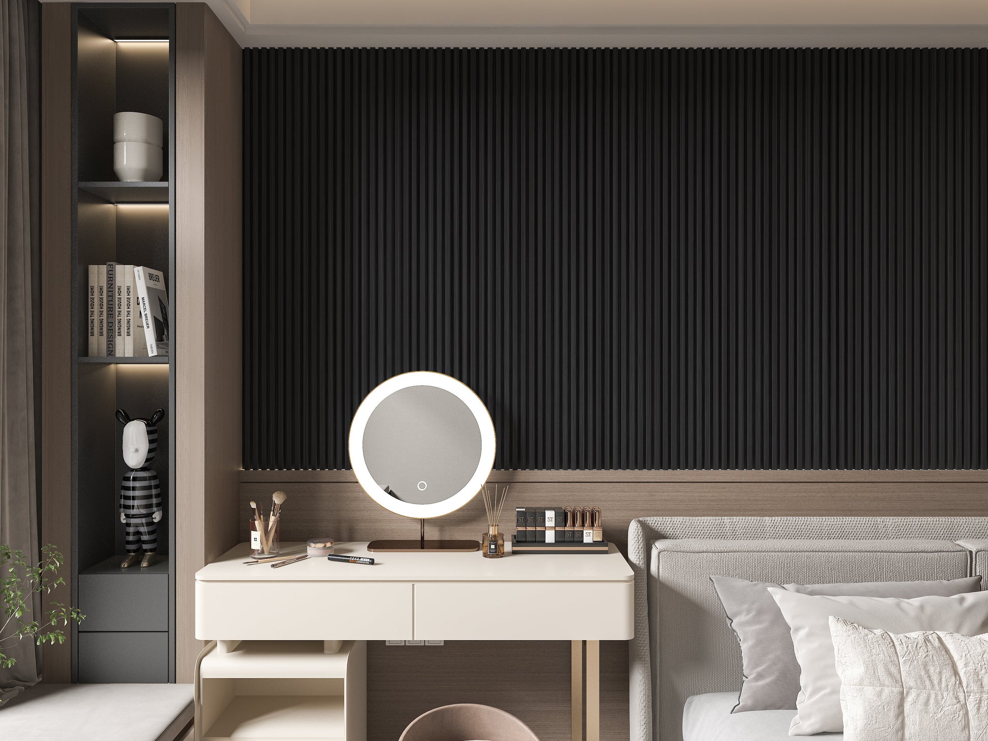 Ashen Oak WPC Fluted 3D Wall Panels. Accel Distribution Inc. Bedroom Wall Design