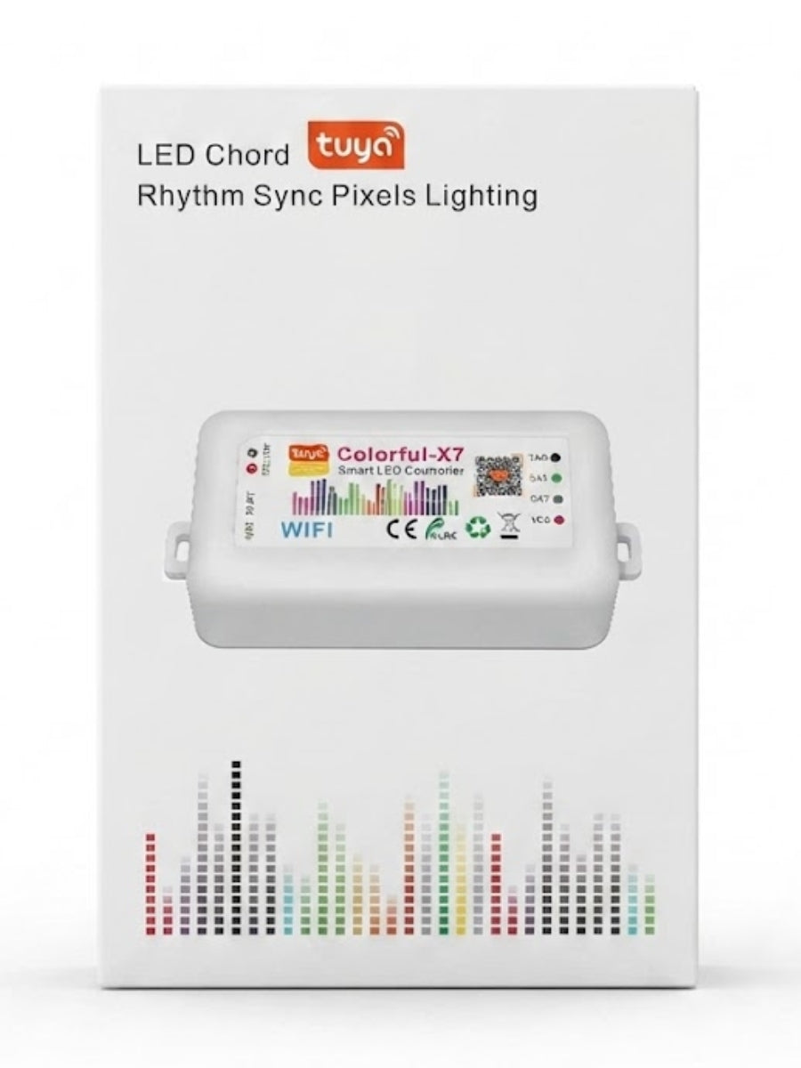 Tuya Colorful-X7 smart LED rhythm sync controller displayed with retail packaging