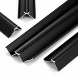 Black 5/16 x 110 in aluminum alloy inside corner trim with multiple profile and end views