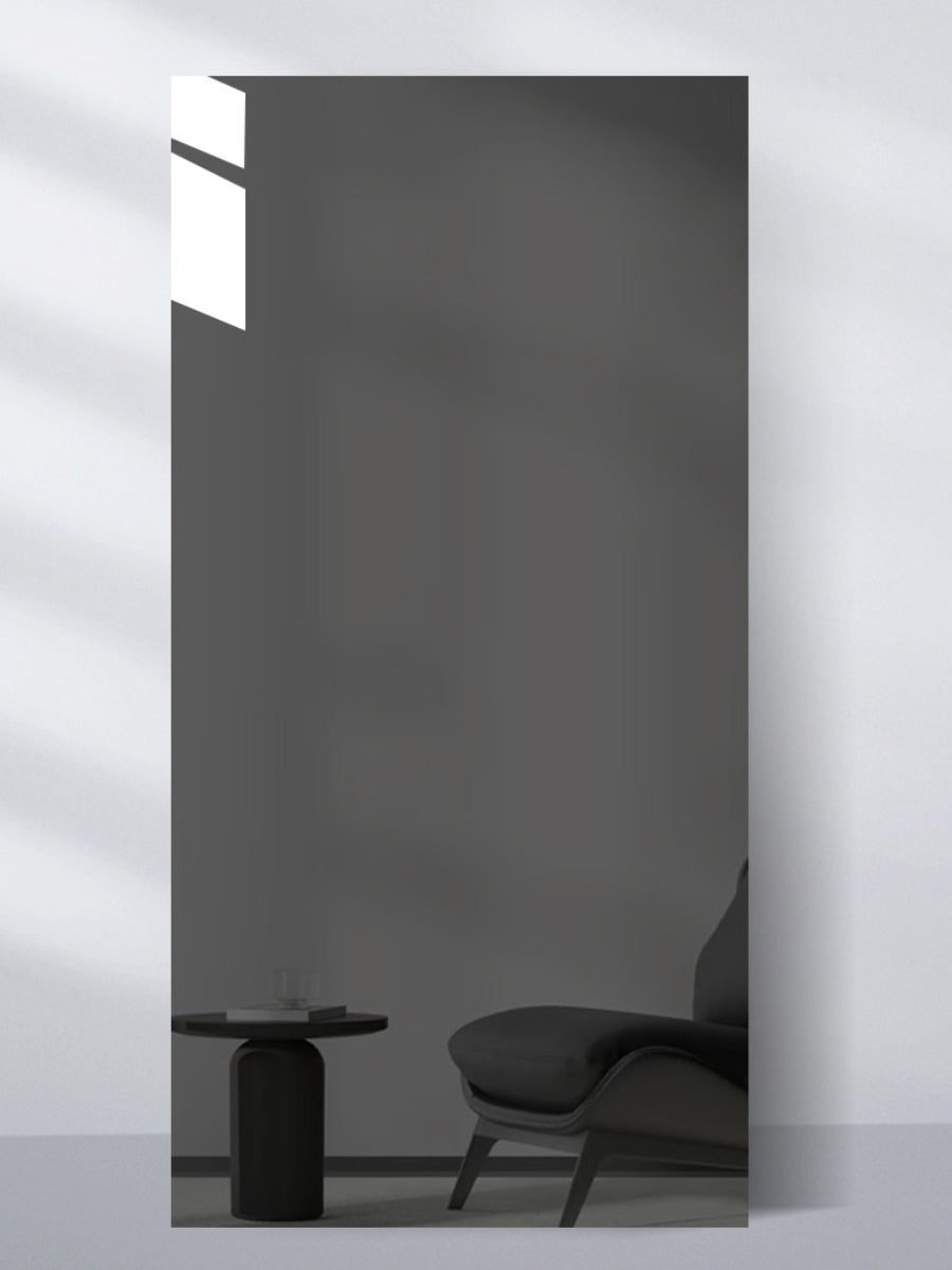 Full-length Gray Mirror Wood Veneer Panel in a dark reflective finish, 9x4 ft and 8 mm thick