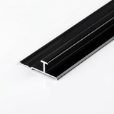 Black aluminum alloy seamless connection H trim shown diagonally with exposed H-shaped cross section