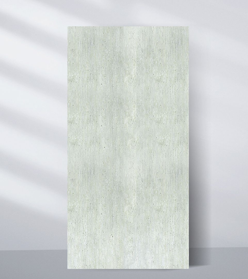 Pale off-white PVC sheet sample with subtle vertical texture and fine speckling