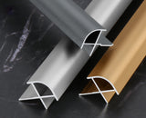 Three 3mm aluminum outside corner trims for PVC wall panels in dark gray, silver, and gold finishes
