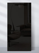 Black Mirror wood veneer panel in a freestanding 9x4 ft format with a dark reflective finish