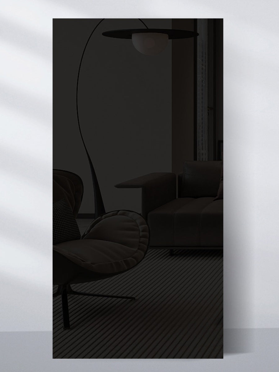 Black Mirror wood veneer panel in a freestanding 9x4 ft format with a dark reflective finish