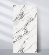 Regal Harmony luxury marble veneer wall panel with a white surface and flowing gray and subtle gold veining