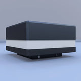 Side view of a dark LED fence post cap with a white light band