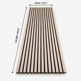 Natural oak acoustic wood slat wall panel measuring 94.5 inches long by 23.5 inches wide