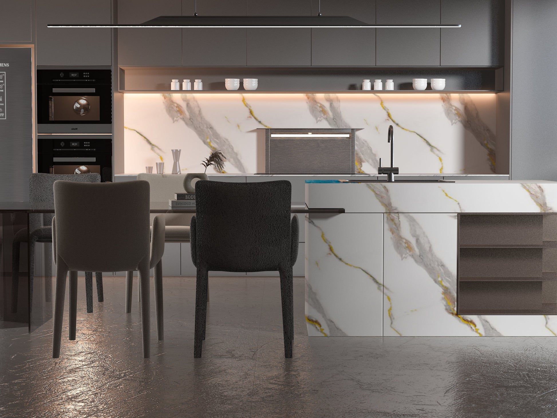 PVC 3D Marble Sheet Silver Stream. Accel Distribution Inc. Kitchen Design From PVC Marble Sheets