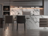 Modern kitchen with Regal Harmony marble veneer on the backsplash and waterfall island