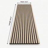 Light oak acoustic wood slat wall panel measuring 94.5 inches long by 23.5 inches wide
