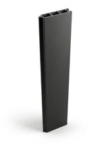Black tongue-and-groove aluminum alloy fence panel angled to show its hollow internal channels